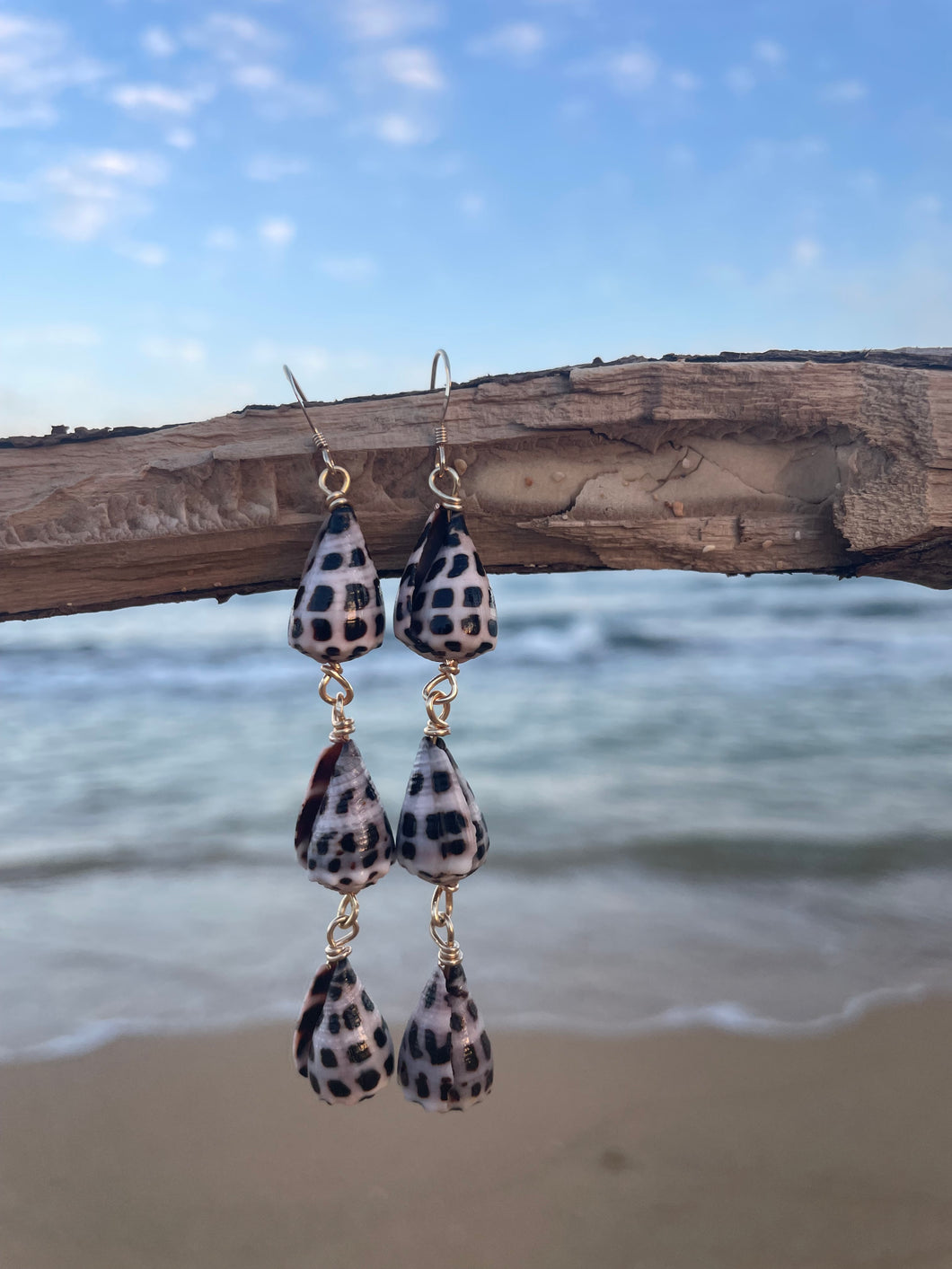 TRIPLE HEBREW SHELL EARRINGS