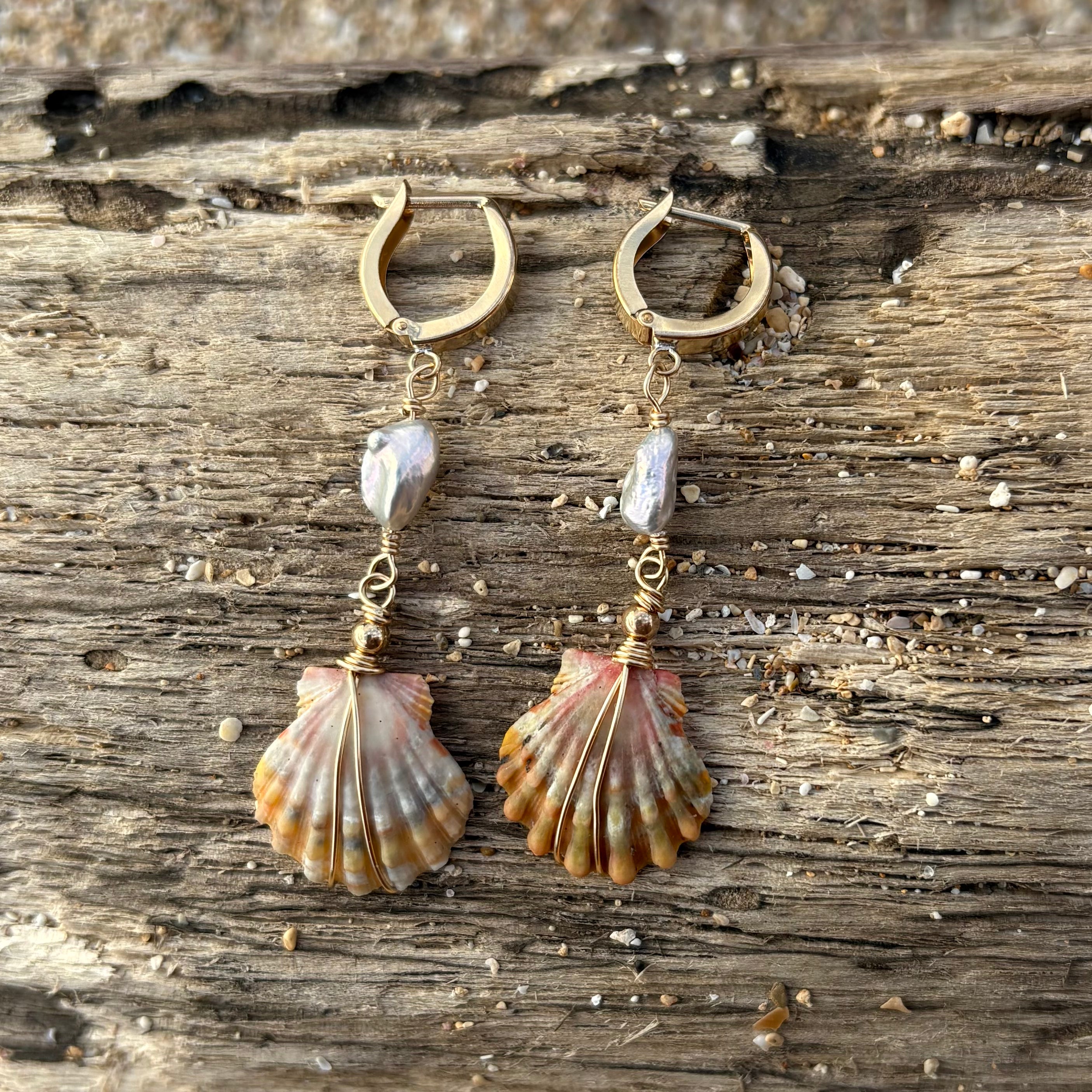 SUNRISE SHELL + KESHI HUGGIE EARRINGS