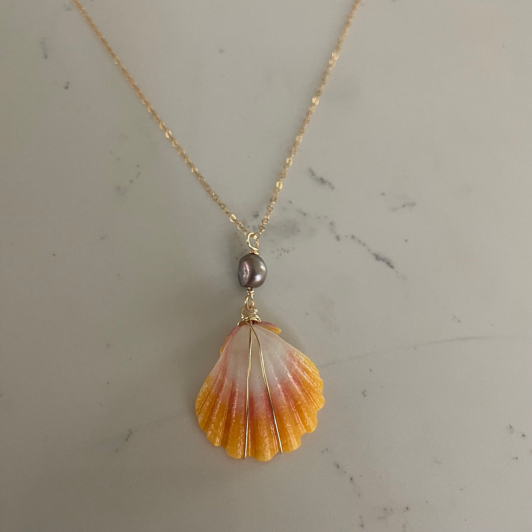 SUNRISE SHELL + KESHI PEARL NECKLACE