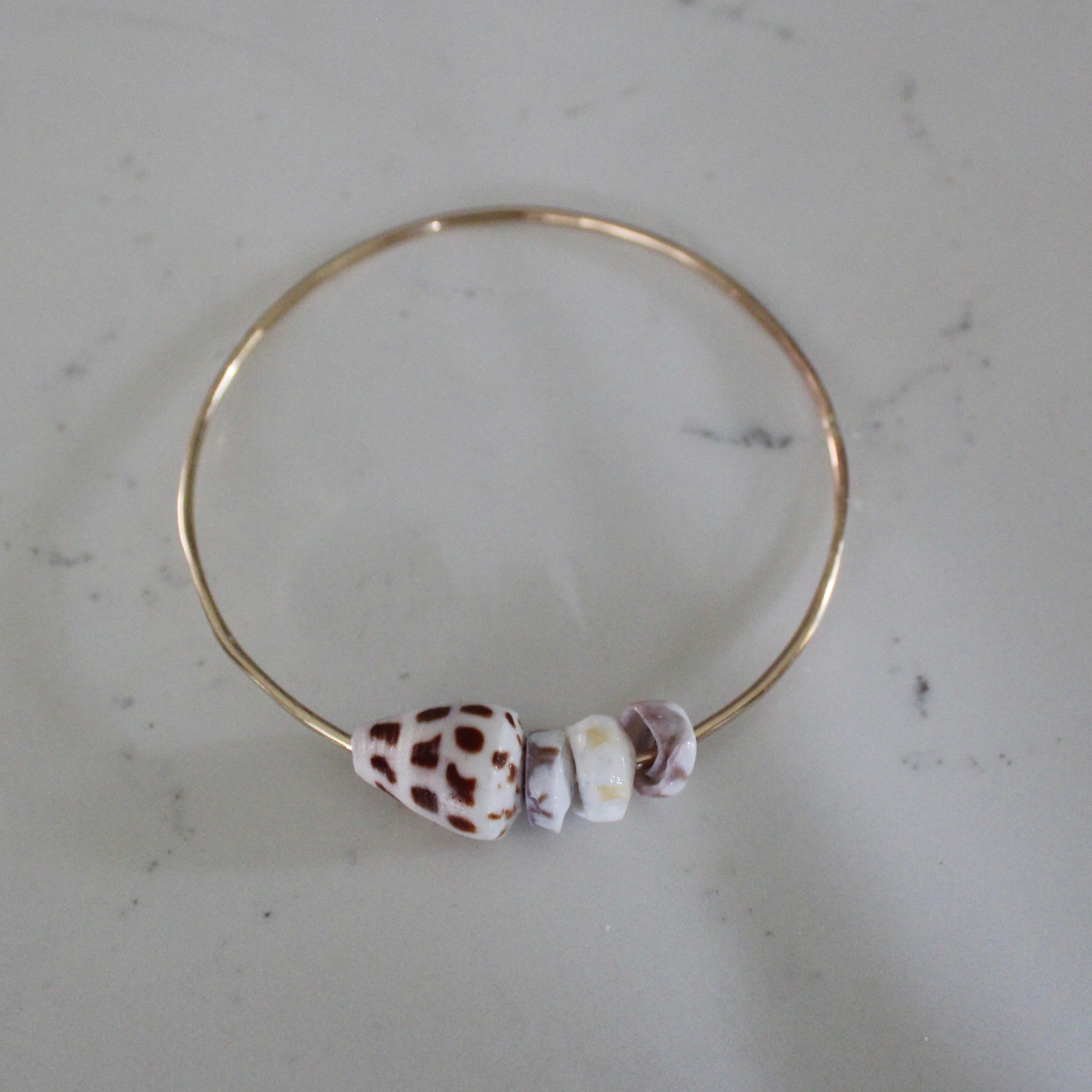 HEBREW + PUKA SHELL BANGLE SIZE 8.25